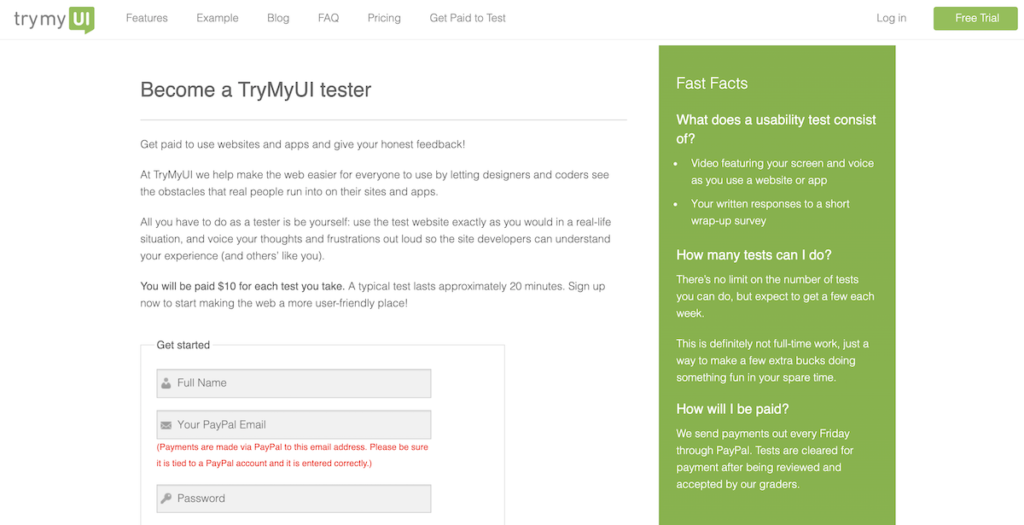 TryMyUI Tester homepage