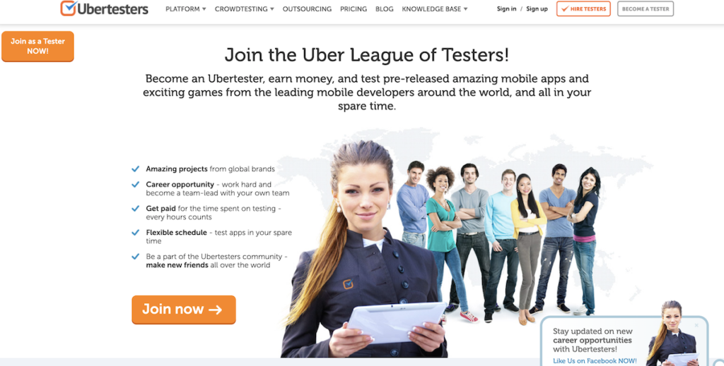 UberTesters homepage