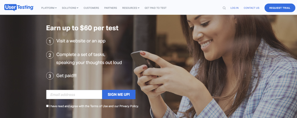 UserTesting homepage