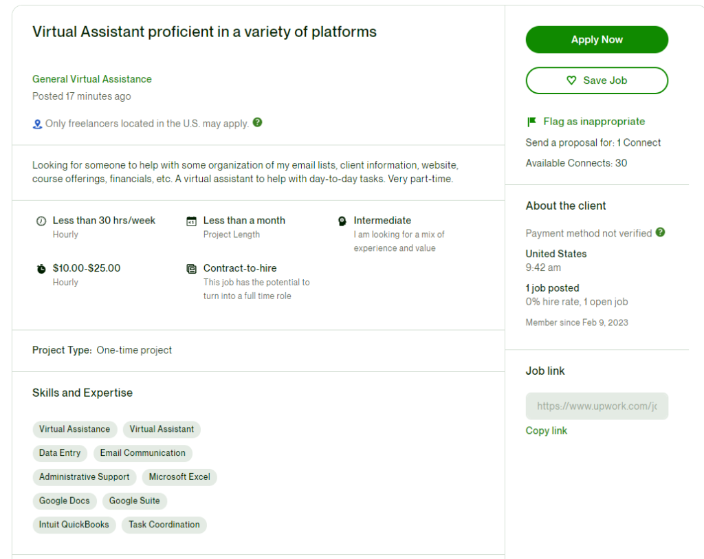 virtual assistant upwork gig