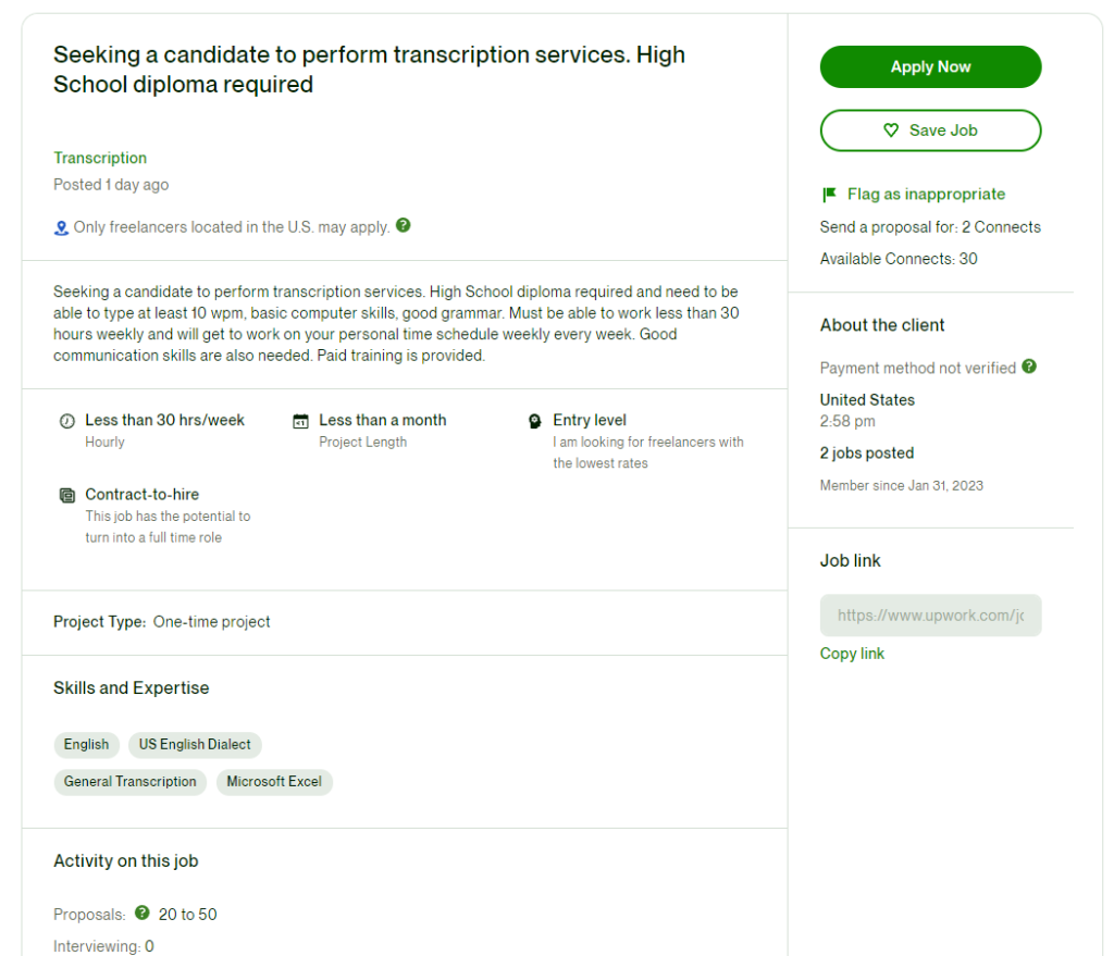 transcription upwork job