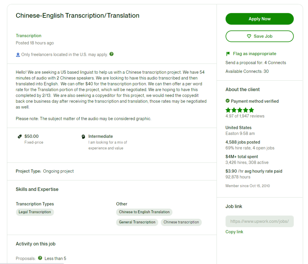 transcription upwork job