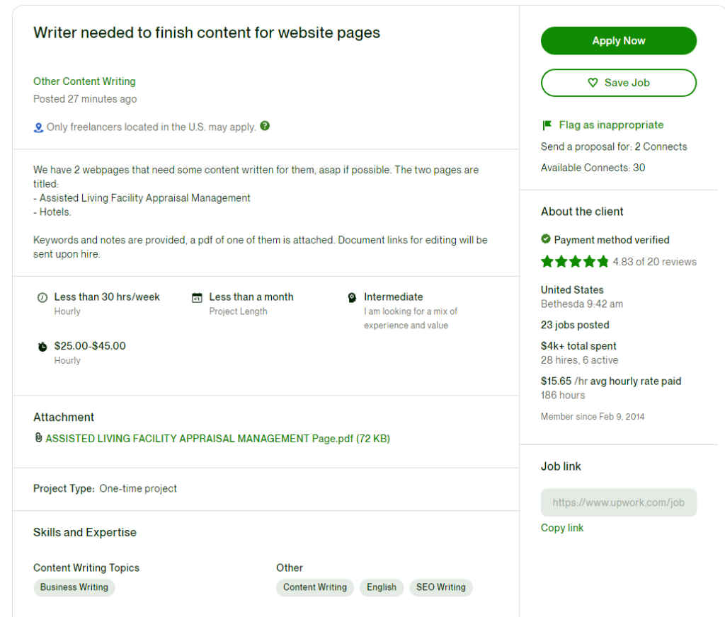 other content writer upwork job