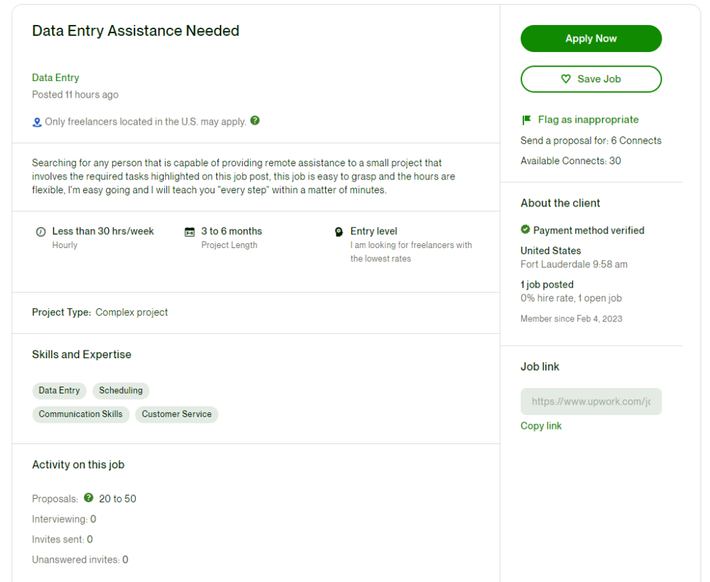 data entry upwork job